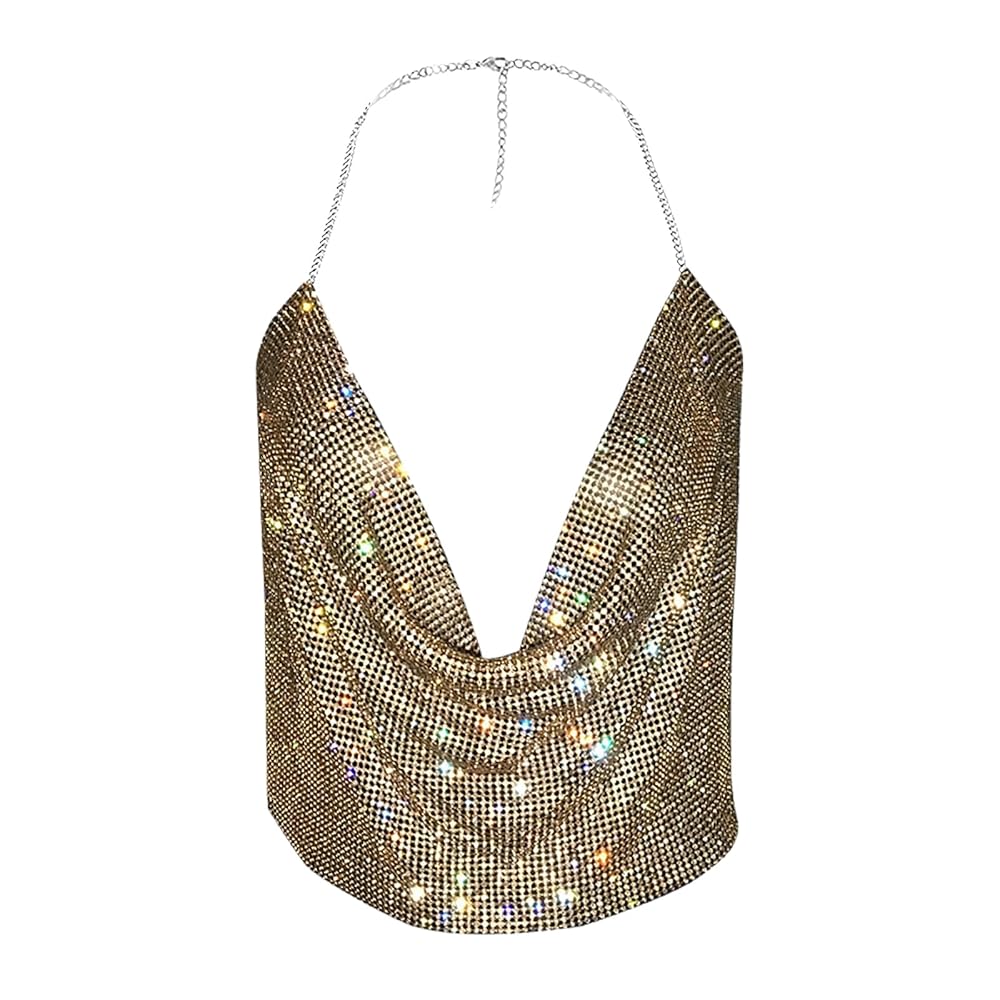 ✨希少✨ TOPCON COPAL Chic Women Sparkly Chain Top Sexy Shiny Rhinestone Tank Top